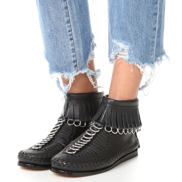 ✨🎉HP🎉✨ ALEXANDER WANG ‘Montana’ Black Leather Moccasin Fringe Boots | 38.5/8.5 - Picture 3 of 15